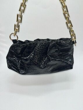 Black Croc Embossed Chain Bag